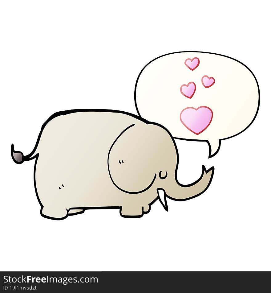 cute cartoon elephant with love hearts with speech bubble in smooth gradient style. cute cartoon elephant with love hearts with speech bubble in smooth gradient style