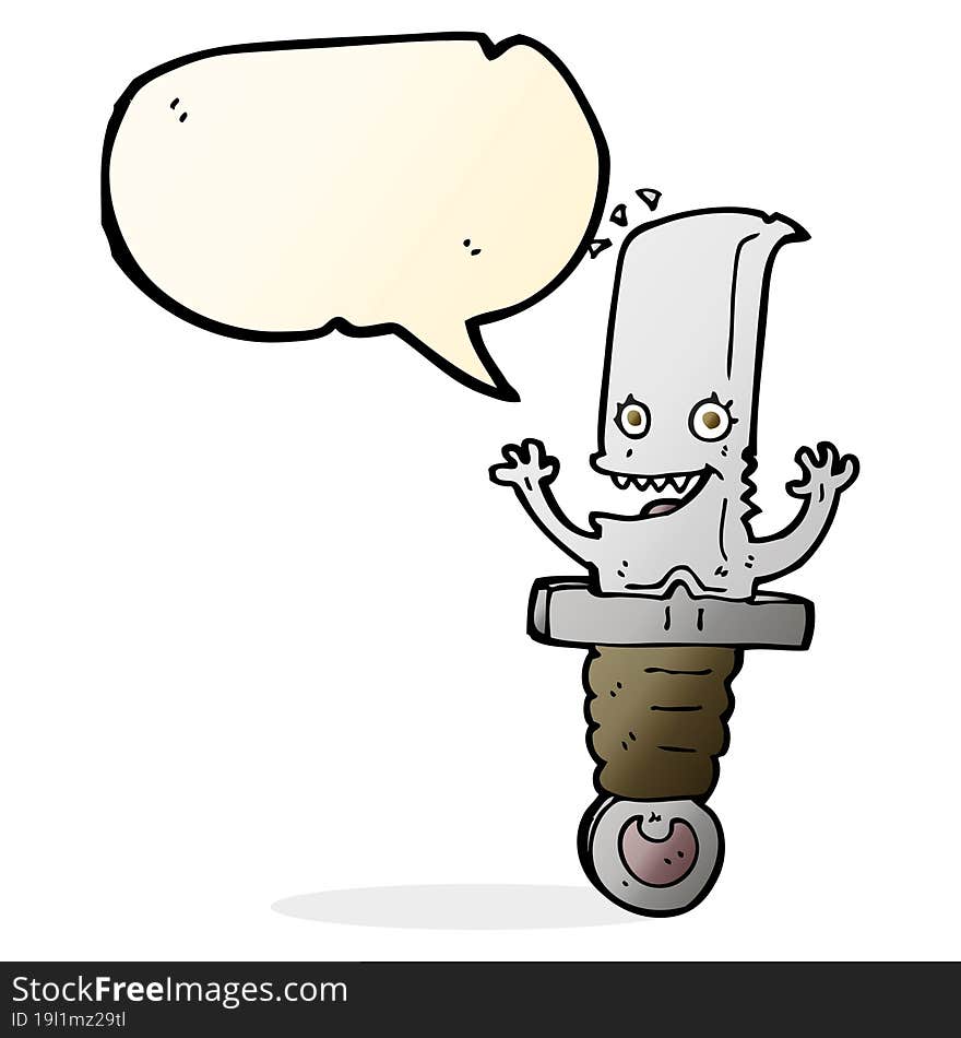 crazy cartoon knife character with speech bubble