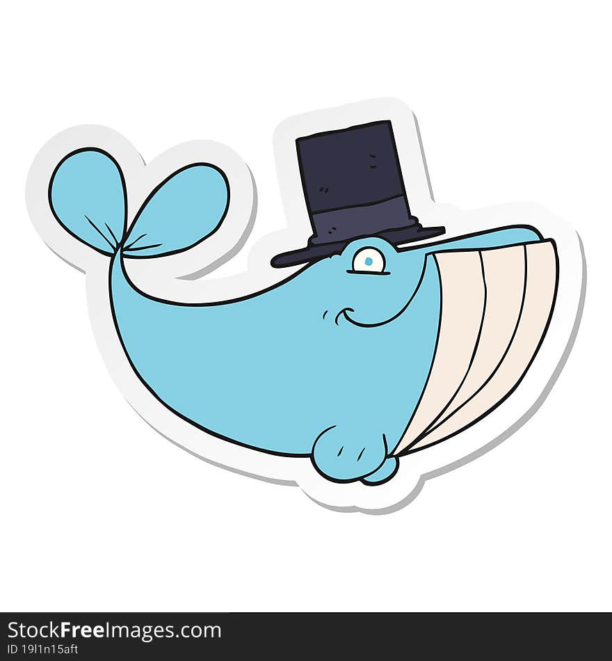 Sticker Of A Cartoon Whale Wearing Top Hat