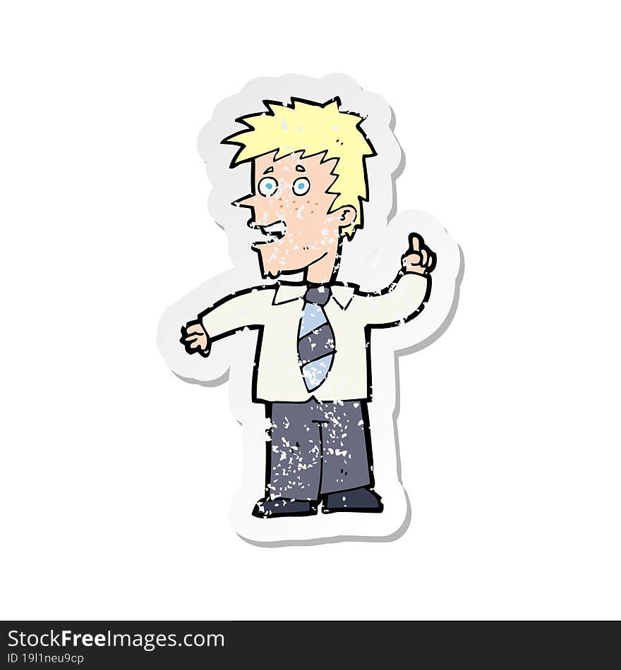 retro distressed sticker of a cartoon man with idea