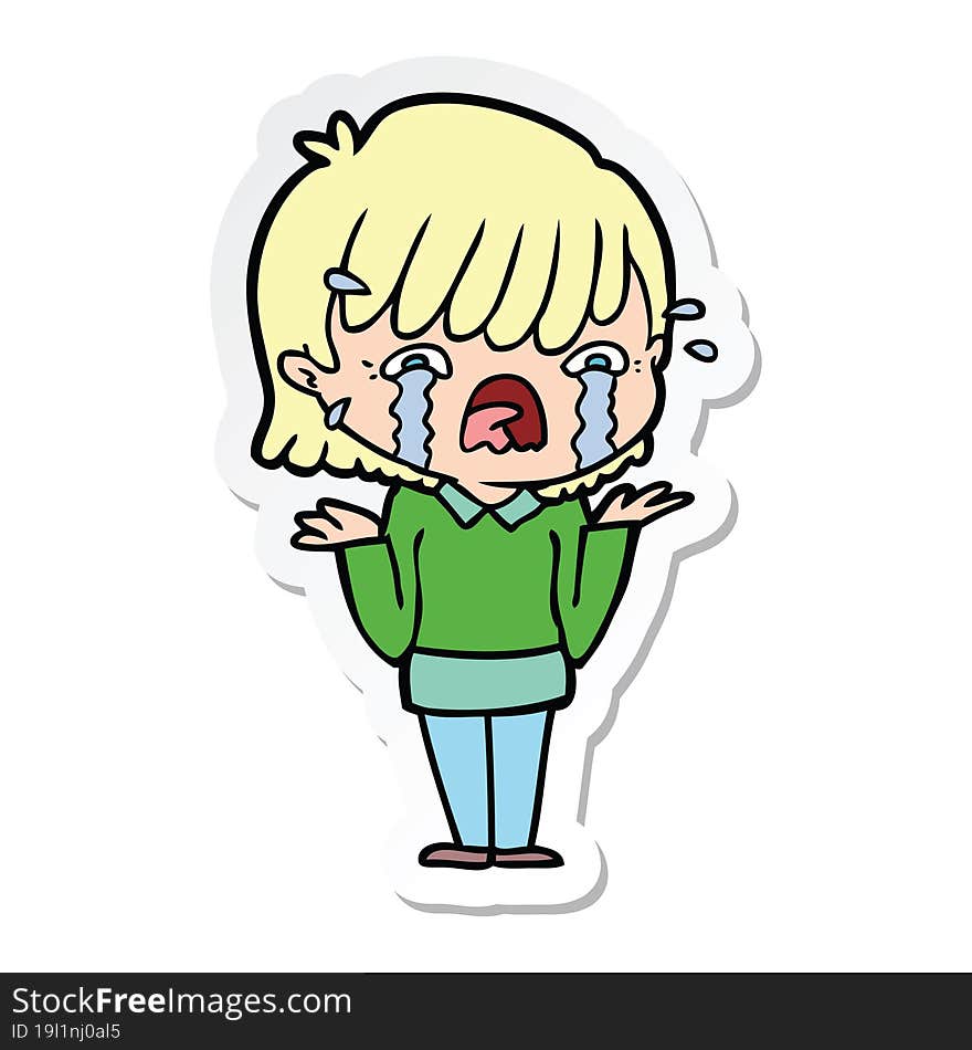 Sticker Of A Cartoon Girl Crying