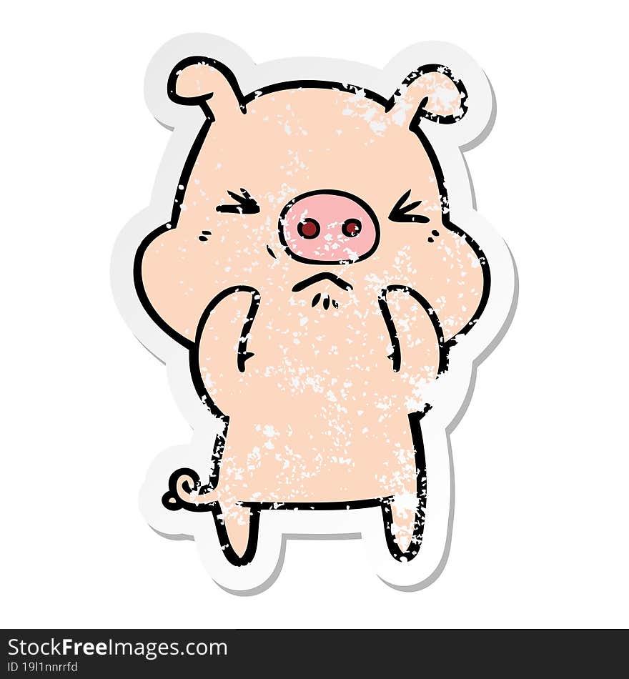 distressed sticker of a cartoon angry pig