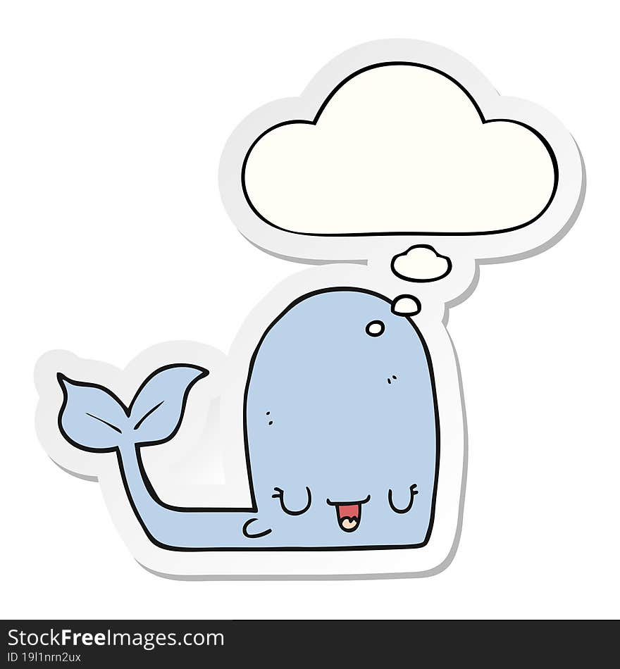 cartoon happy whale and thought bubble as a printed sticker