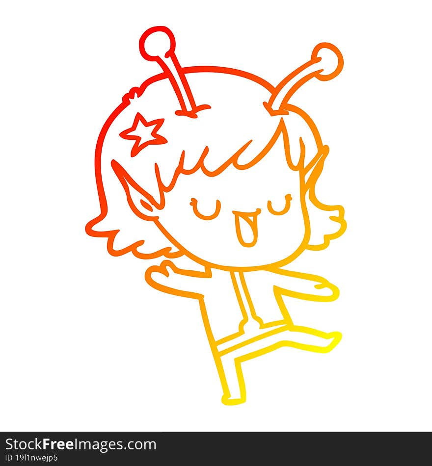 warm gradient line drawing happy alien girl cartoon