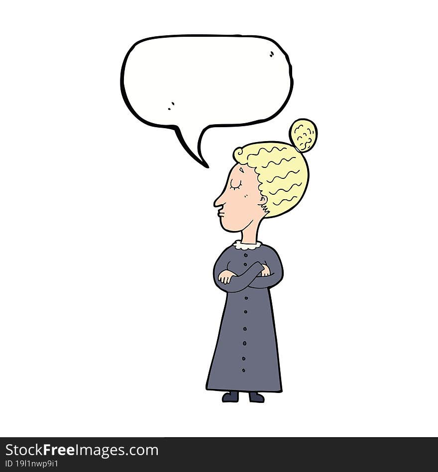 cartoon strict victorian teacher with speech bubble