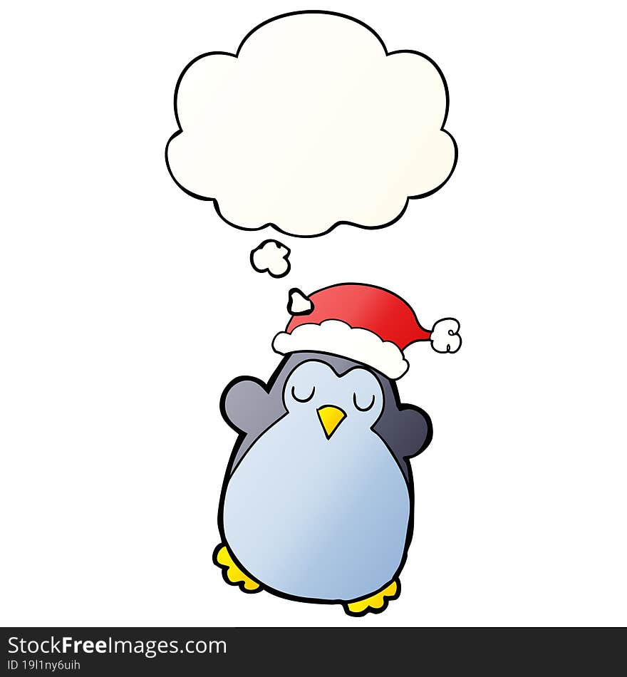 cute christmas penguin and thought bubble in smooth gradient style