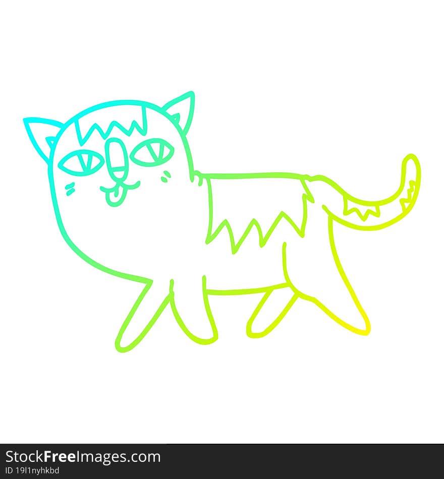 cold gradient line drawing cartoon funny cat