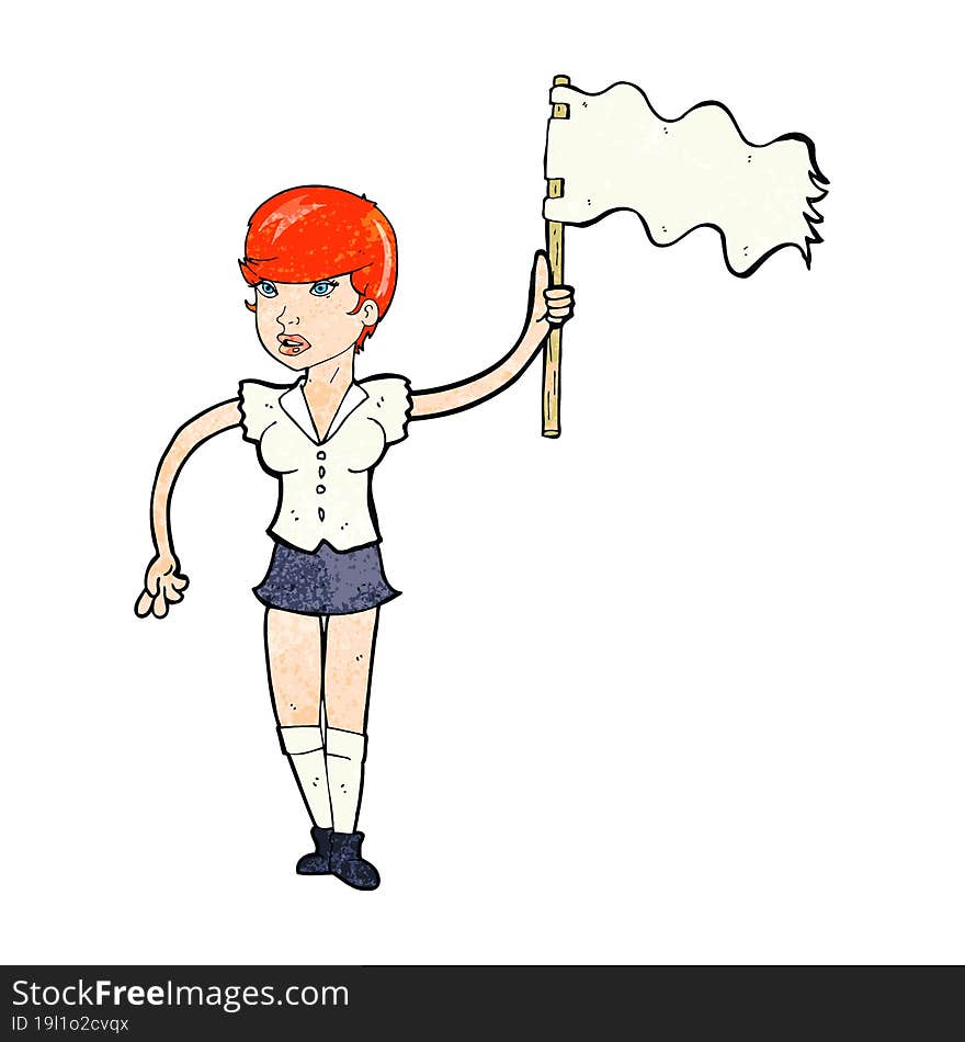 Cartoon Woman Waving White Flag