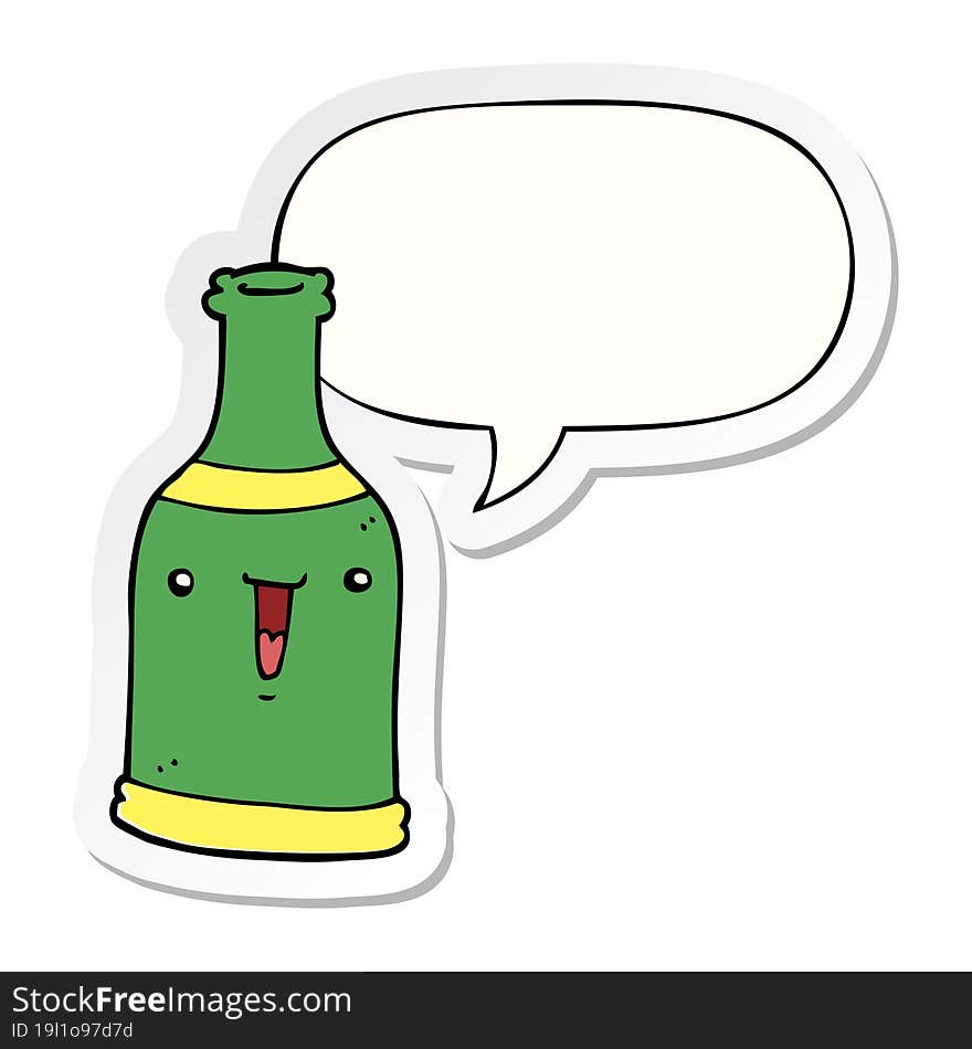 Cartoon Beer Bottle And Speech Bubble Sticker