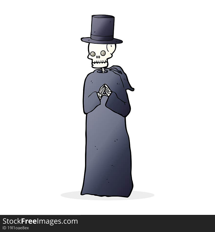 cartoon spooky skeleton wearing robe and top hat. cartoon spooky skeleton wearing robe and top hat