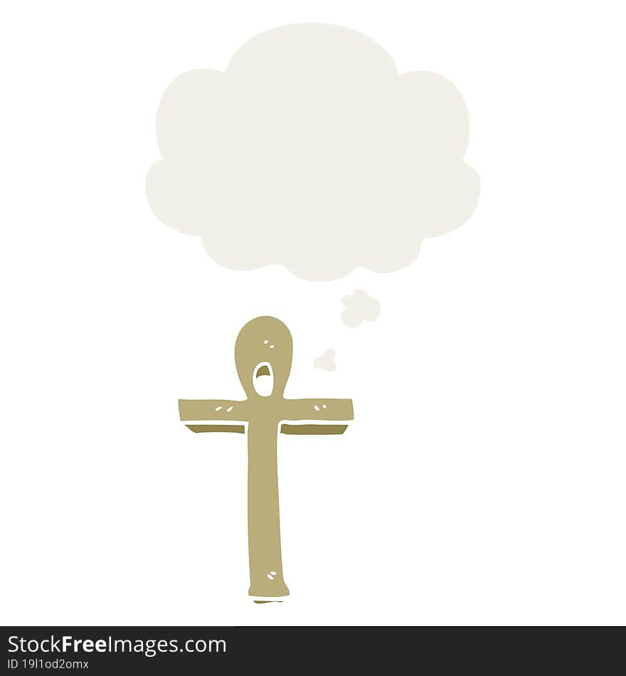 cartoon ankh symbol and thought bubble in retro style