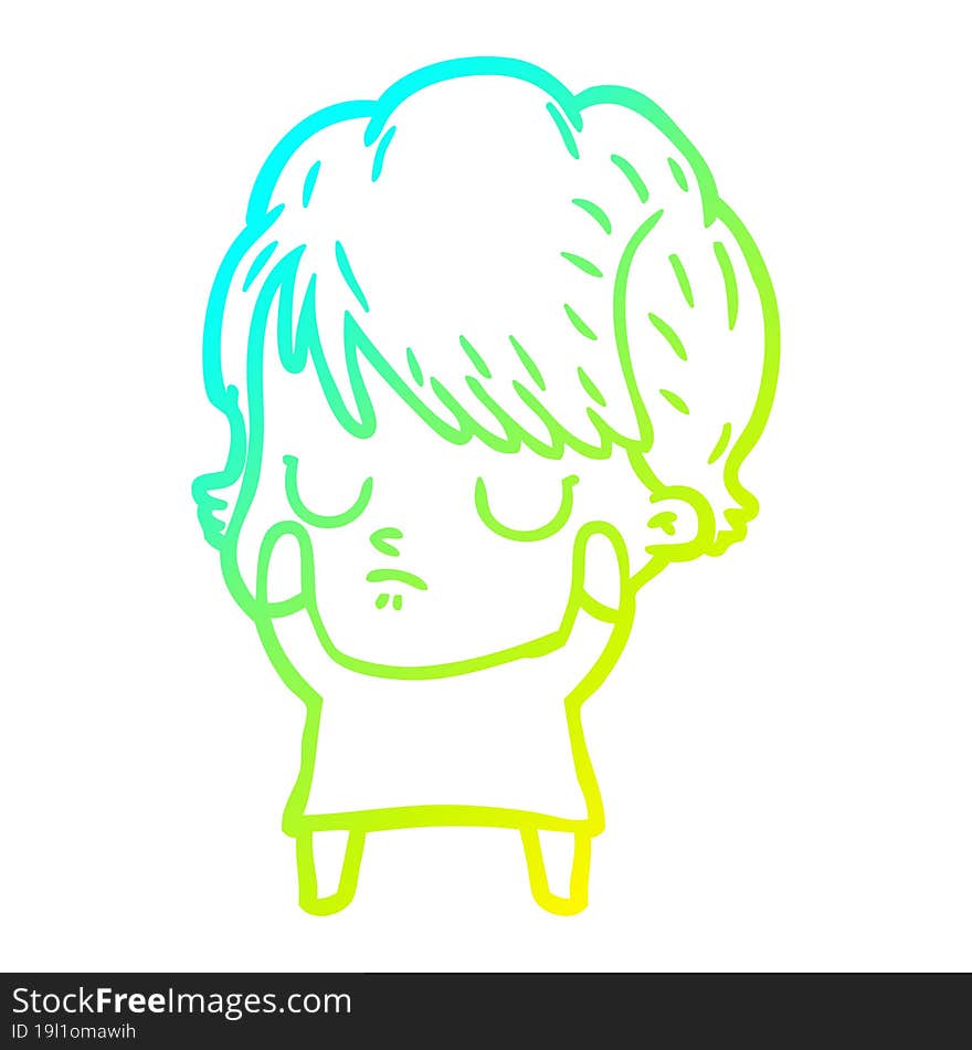 cold gradient line drawing of a cartoon woman