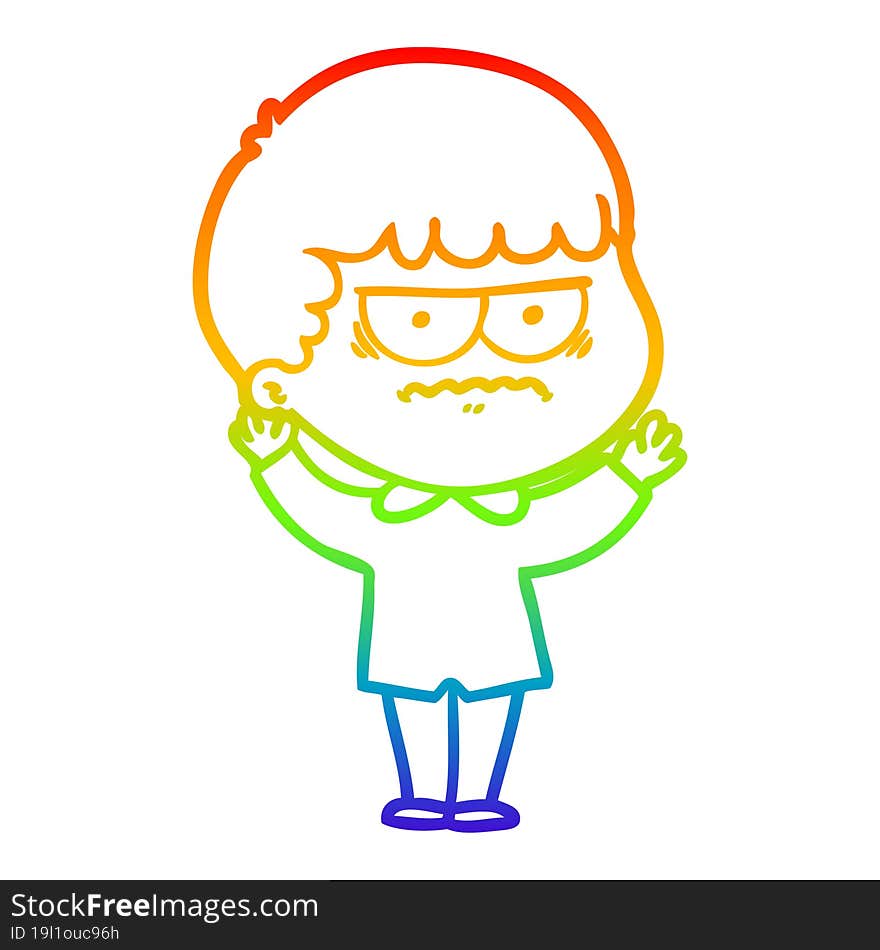 rainbow gradient line drawing cartoon annoyed man