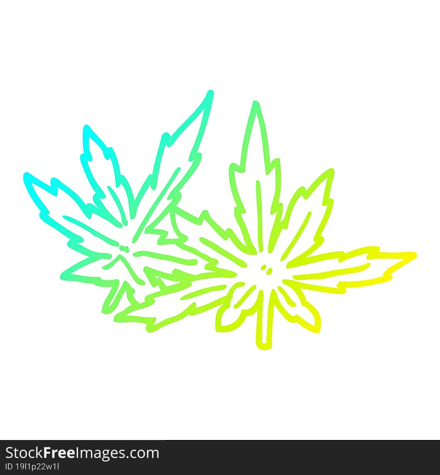 cold gradient line drawing cartoon marijuana leaves