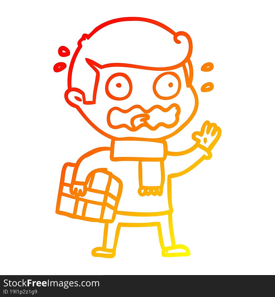 Warm Gradient Line Drawing Cartoon Man Totally Stressed Out