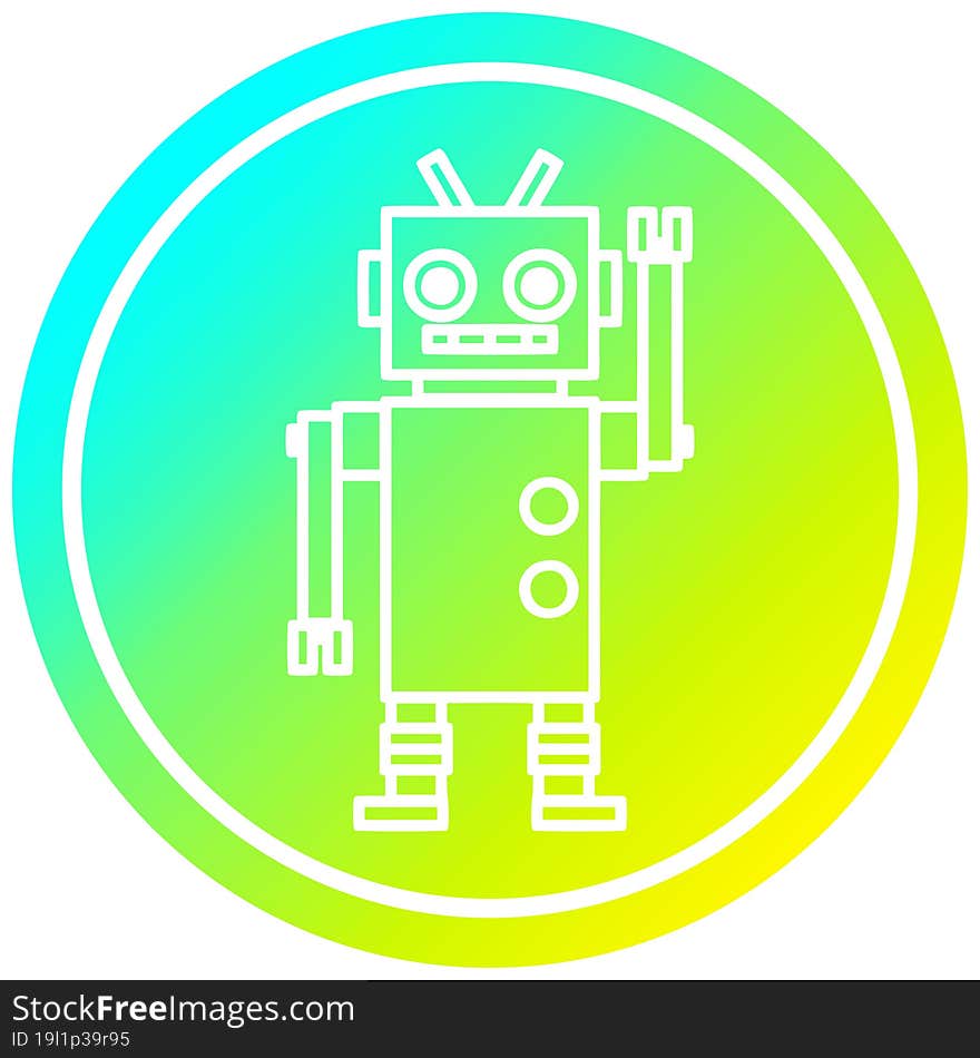 dancing robot circular icon with cool gradient finish. dancing robot circular icon with cool gradient finish