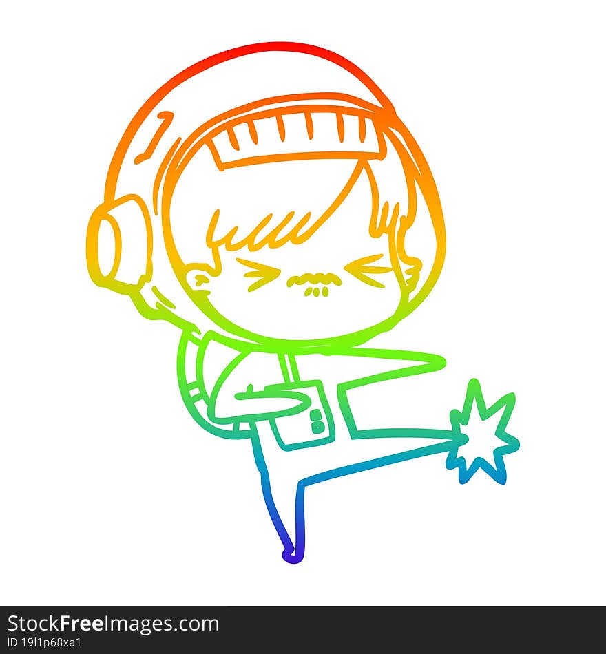 rainbow gradient line drawing of a cartoon astronaut woman