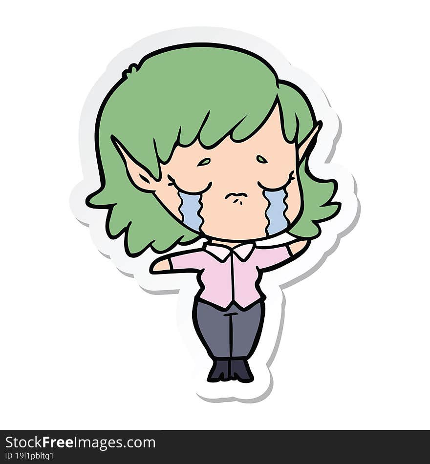 sticker of a cartoon crying elf girl