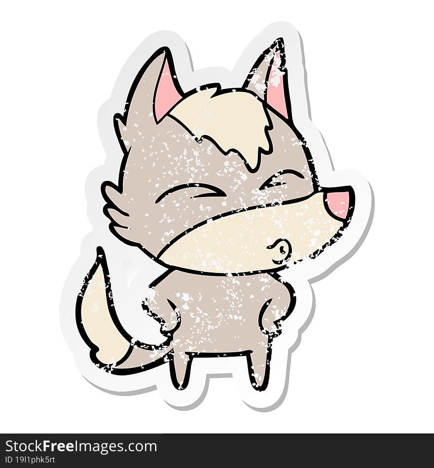 distressed sticker of a cartoon wolf whistling