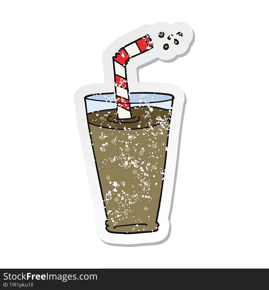 Retro Distressed Sticker Of A Cartoon Fizzy Drink In Glass