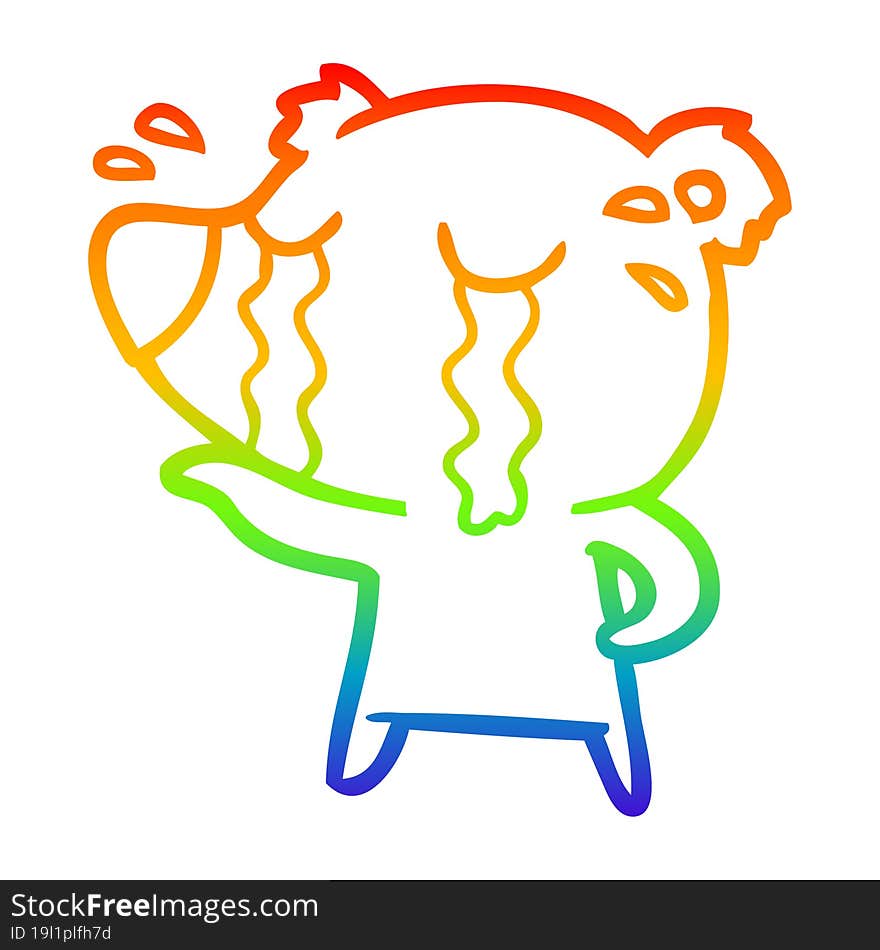 rainbow gradient line drawing cartoon crying polar bear