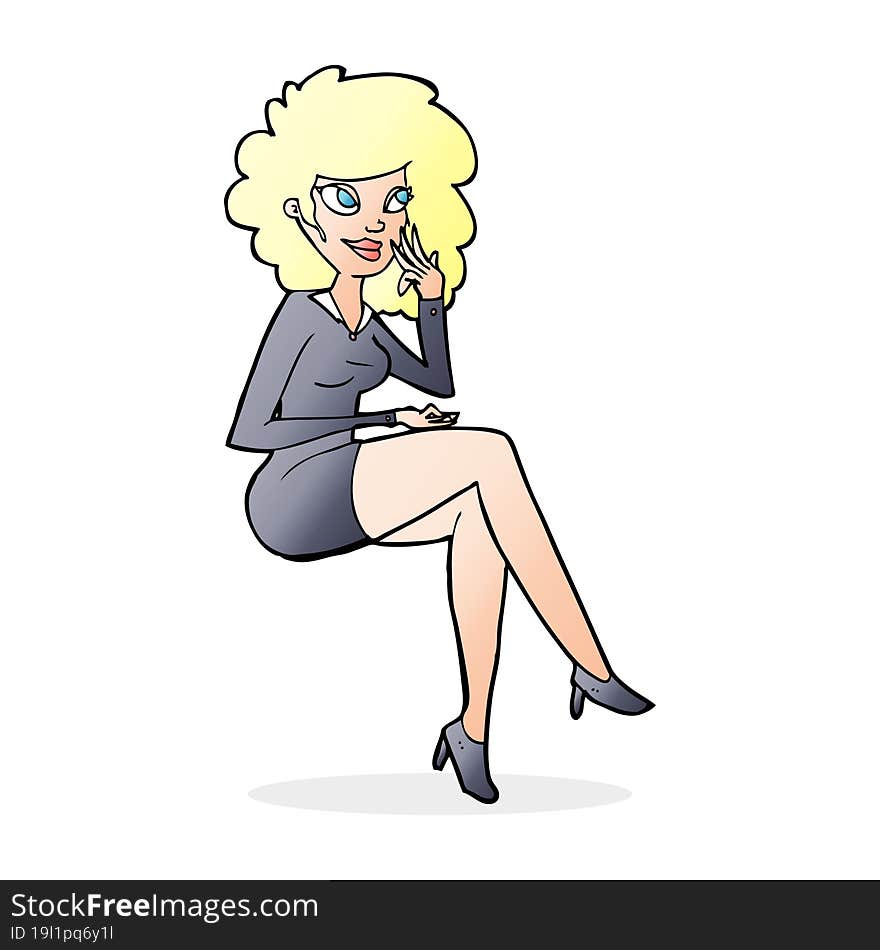 cartoon office woman sitting