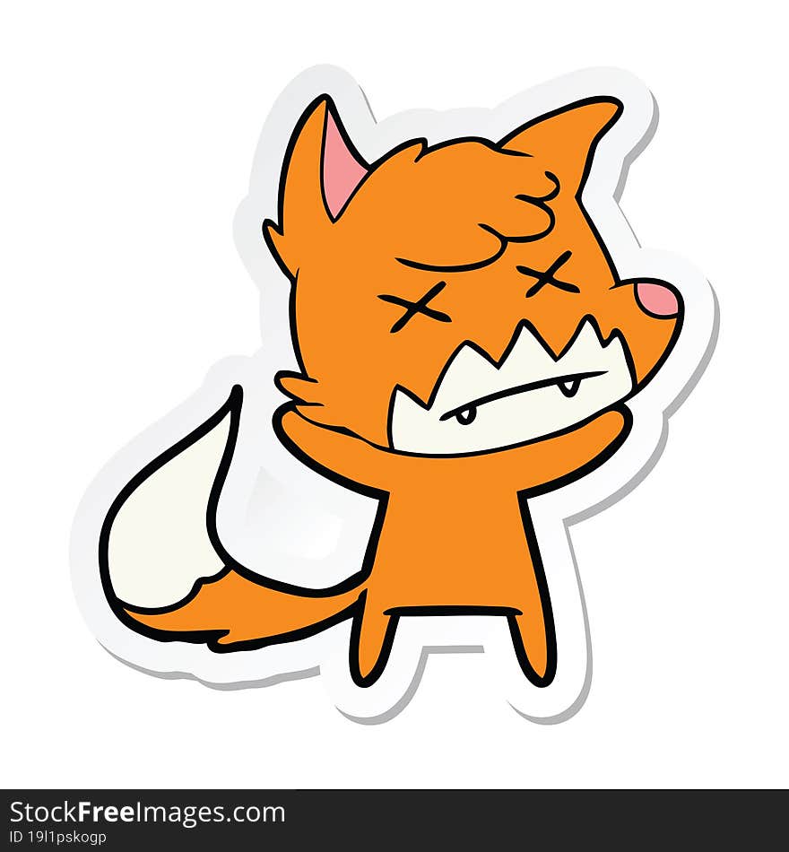 sticker of a cartoon cross eyed fox