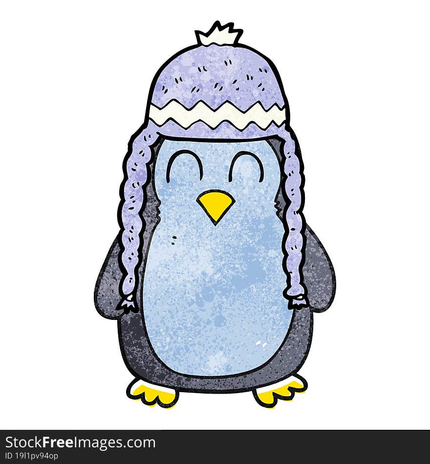 textured cartoon penguin wearing hat