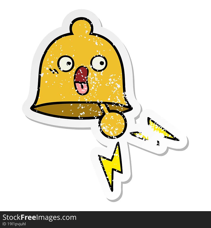 distressed sticker of a cute cartoon ringing bell