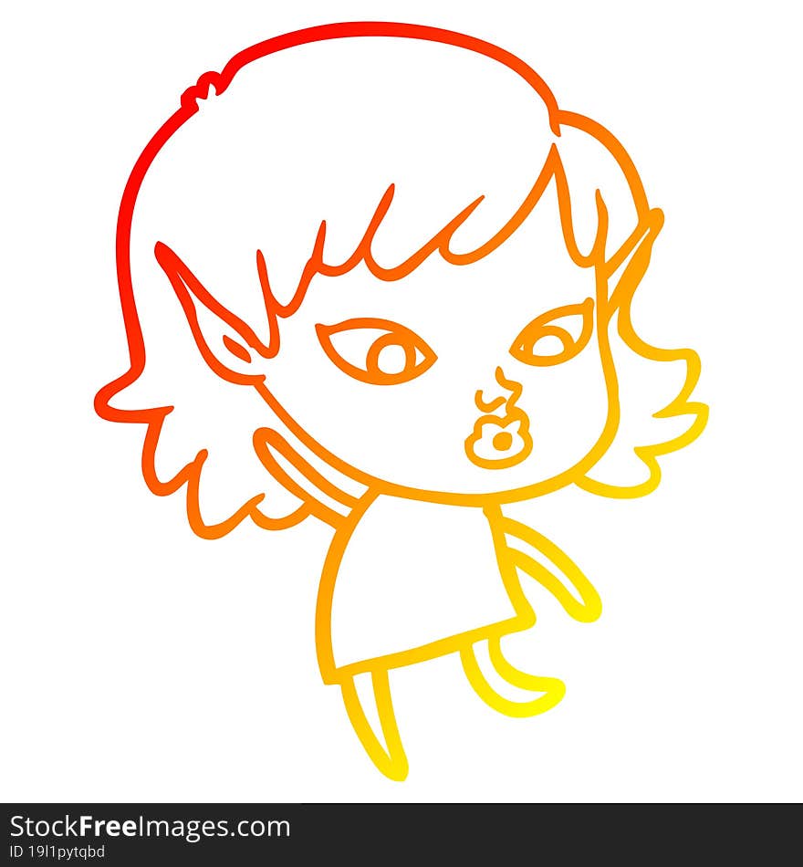 warm gradient line drawing of a pretty cartoon elf girl