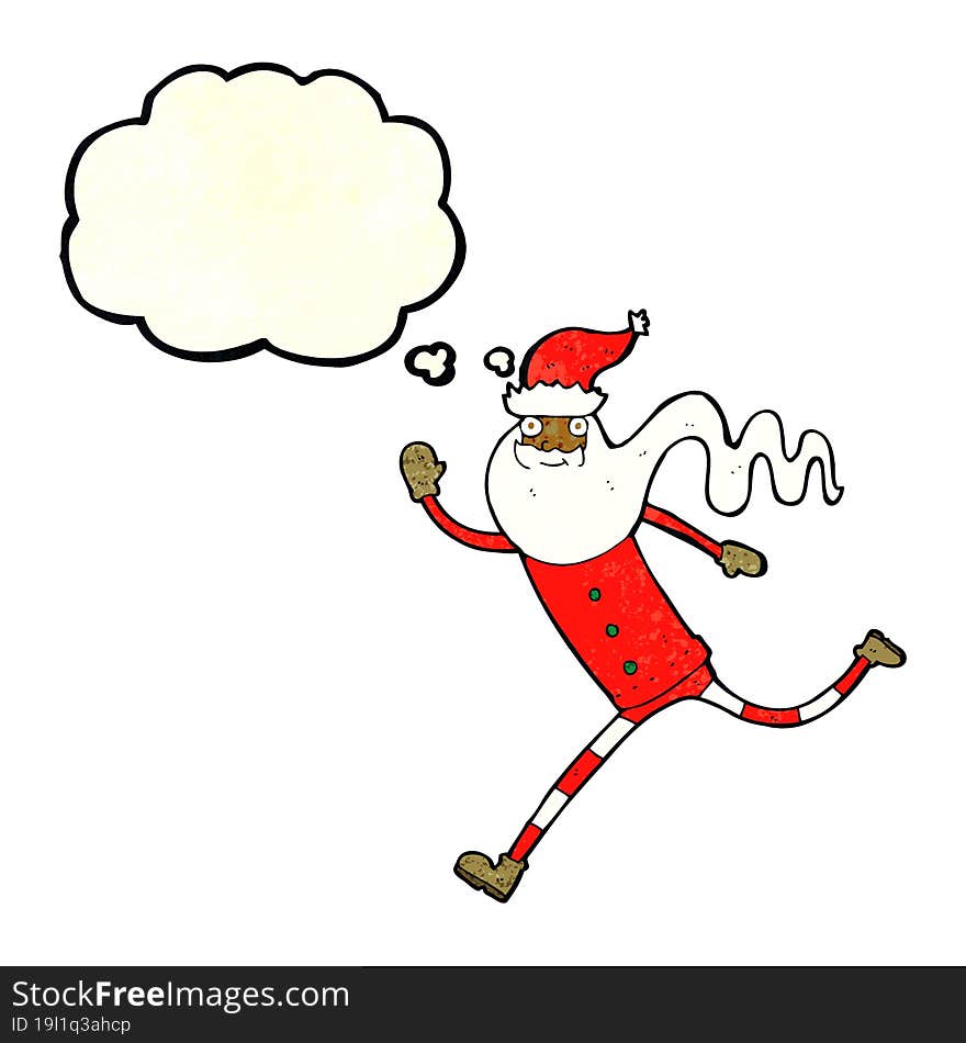 cartoon running santa with thought bubble