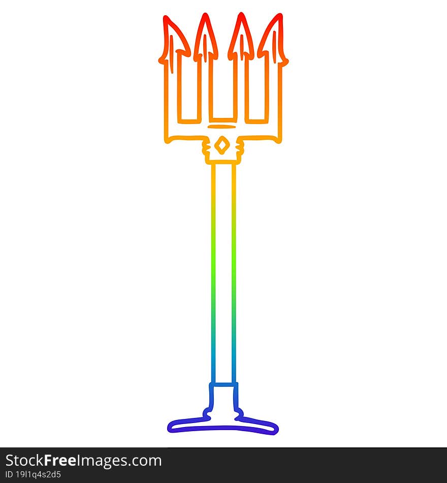 Rainbow Gradient Line Drawing Cartoon Trident