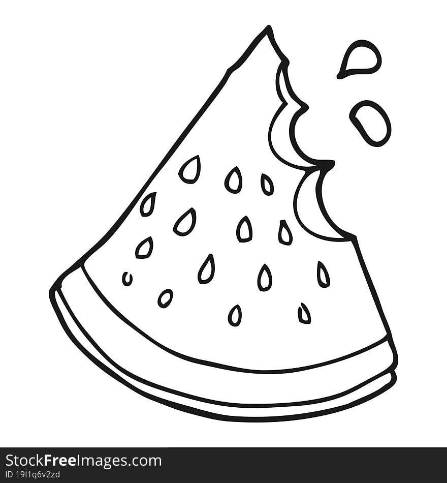 freehand drawn black and white cartoon watermelon slice