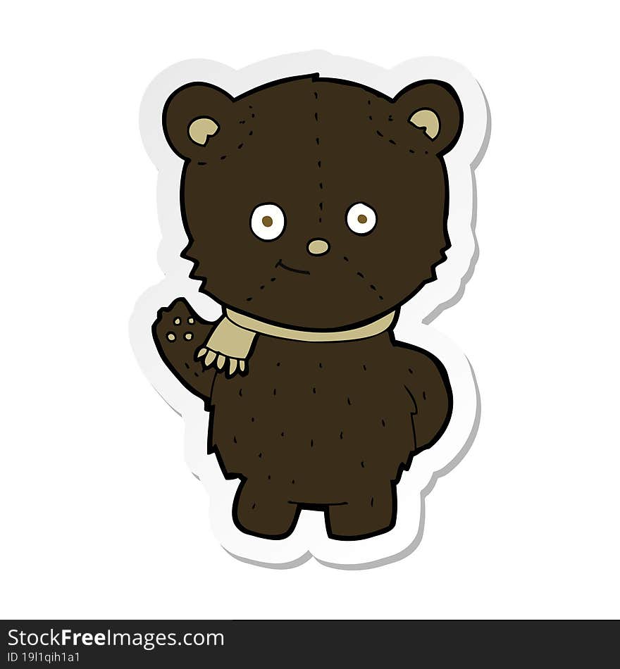 Sticker Of A Cute Cartoon Black Bear Waving