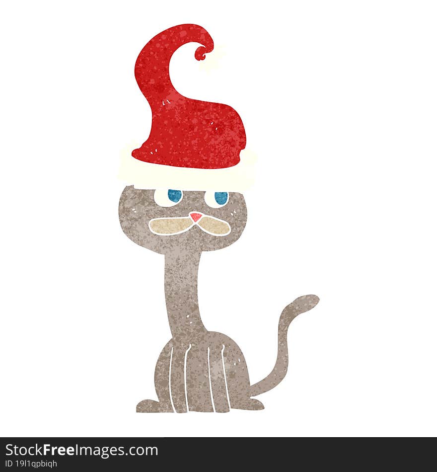 retro cartoon cat wearing christmas hat