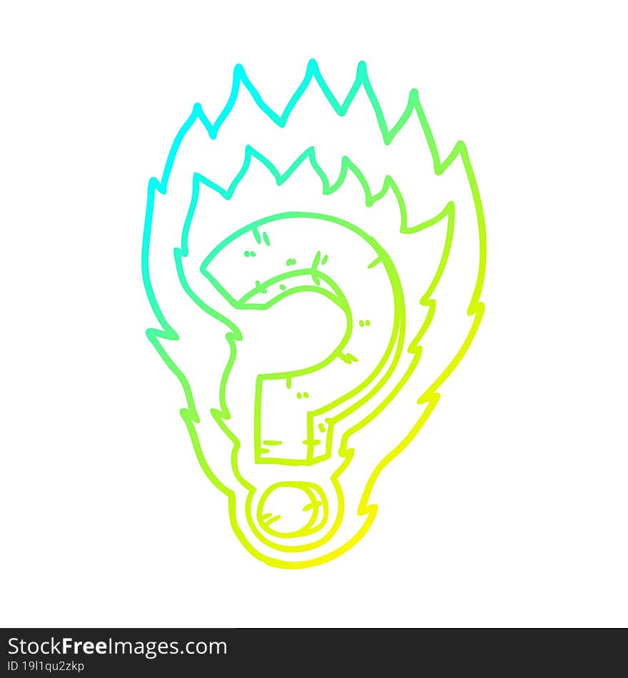 Cold Gradient Line Drawing Cartoon Flaming Question Mark