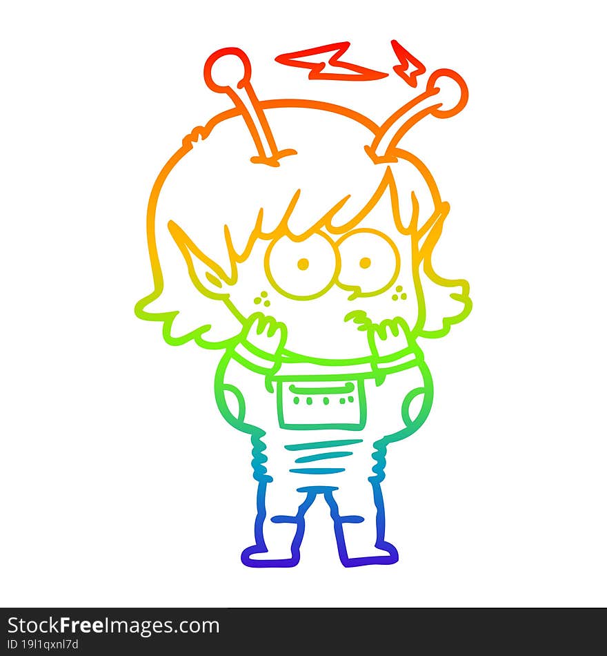 rainbow gradient line drawing cartoon alien girl