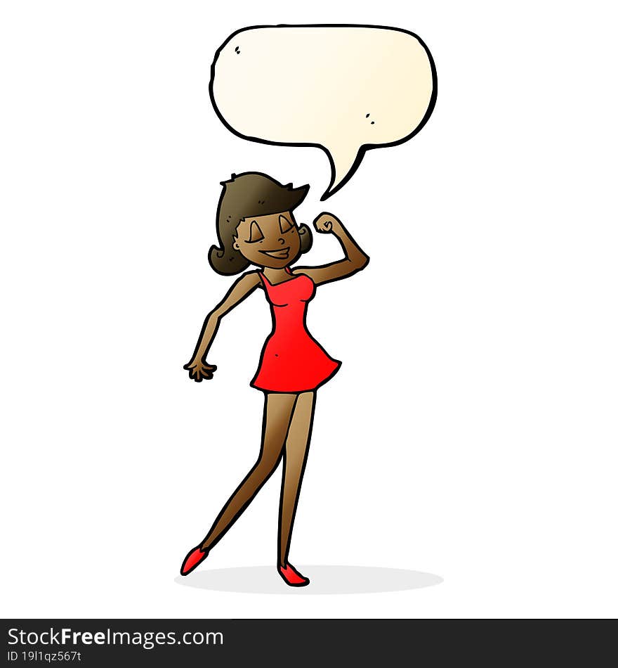 cartoon woman with can do attitude with speech bubble