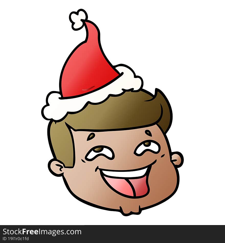 happy gradient cartoon of a male face wearing santa hat