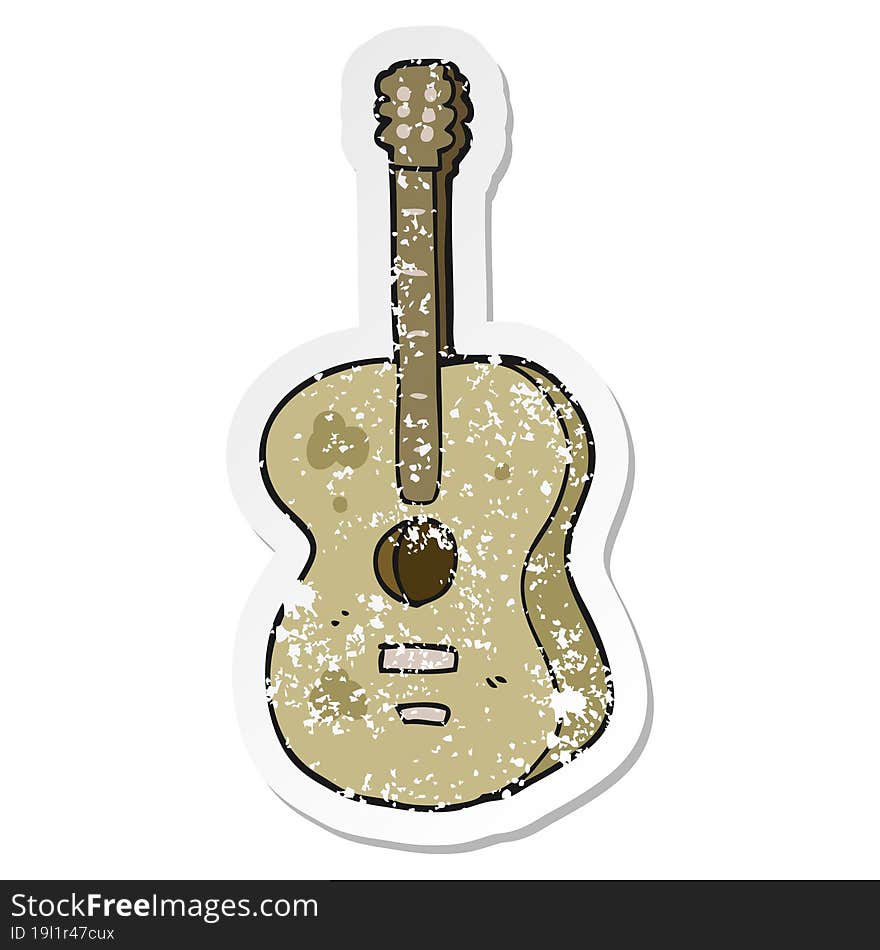 Distressed Sticker Of A Cartoon Guitar