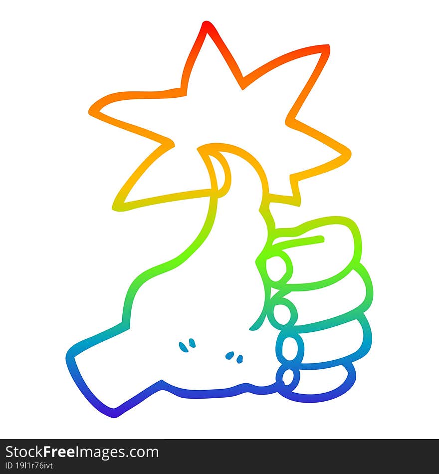 rainbow gradient line drawing cartoon thumbs up symbol