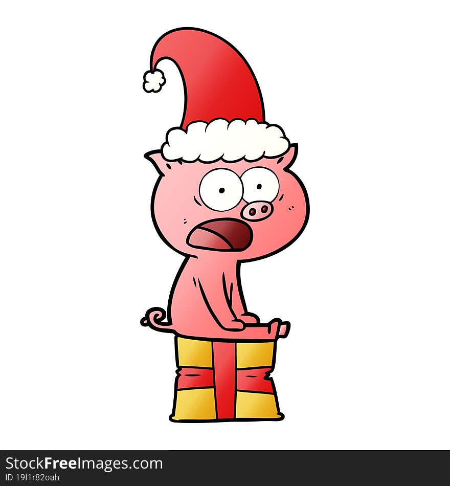 cartoon sitting christmas pig shouting. cartoon sitting christmas pig shouting