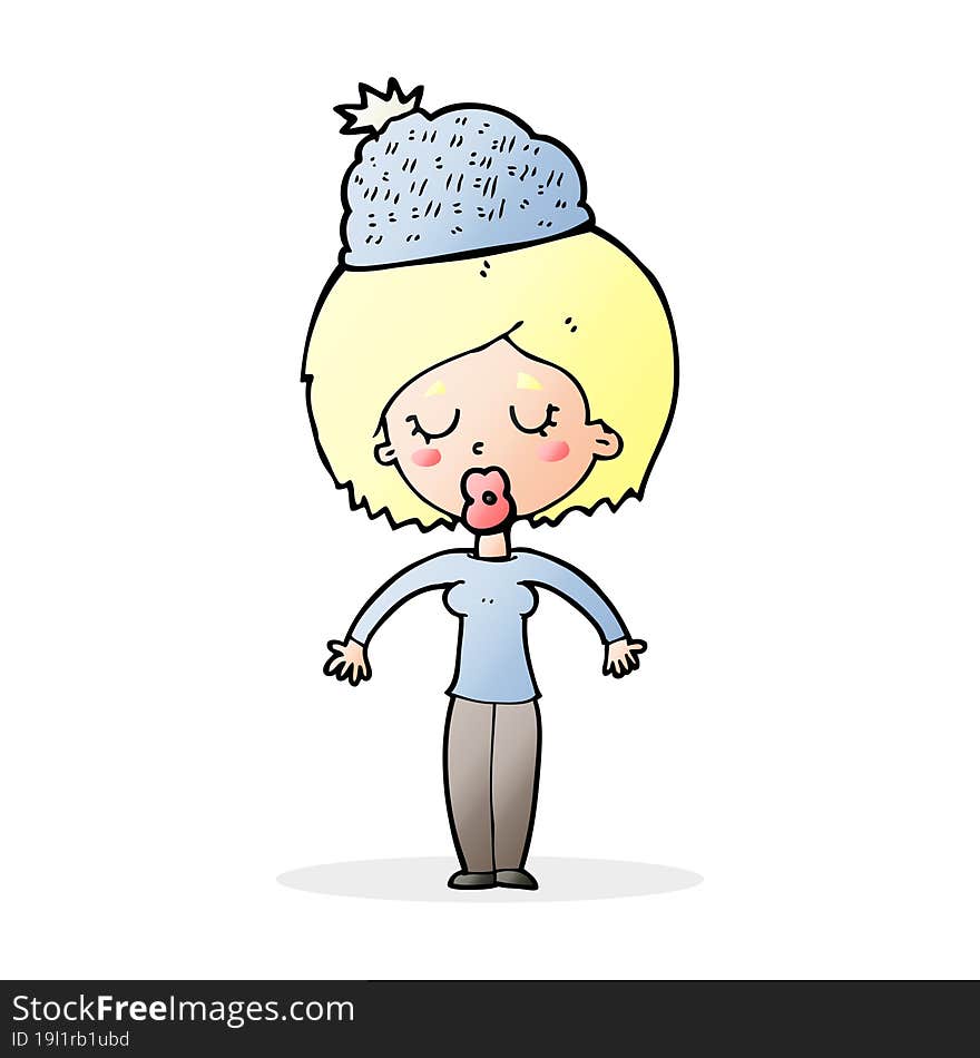 cartoon woman wearing winter hat