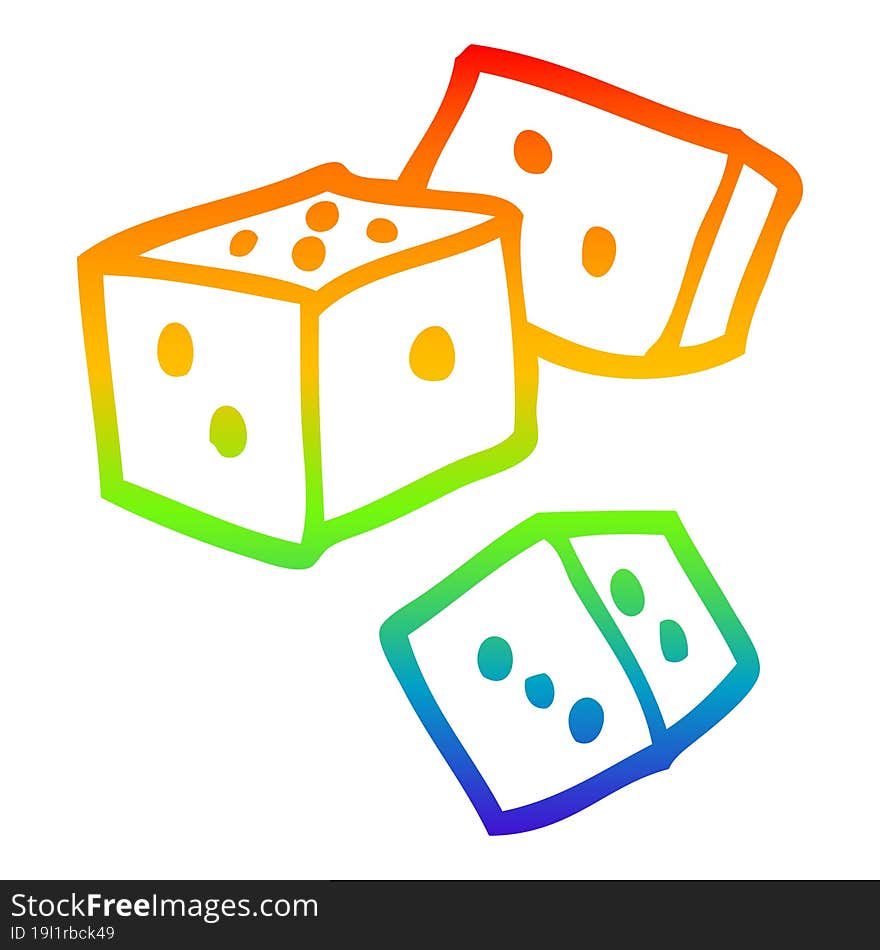 Rainbow Gradient Line Drawing Cartoon Dice