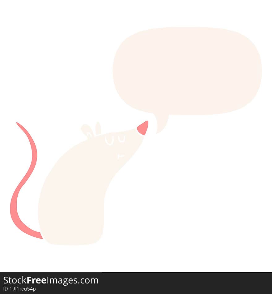 Cartoon White Mouse And Speech Bubble In Retro Style