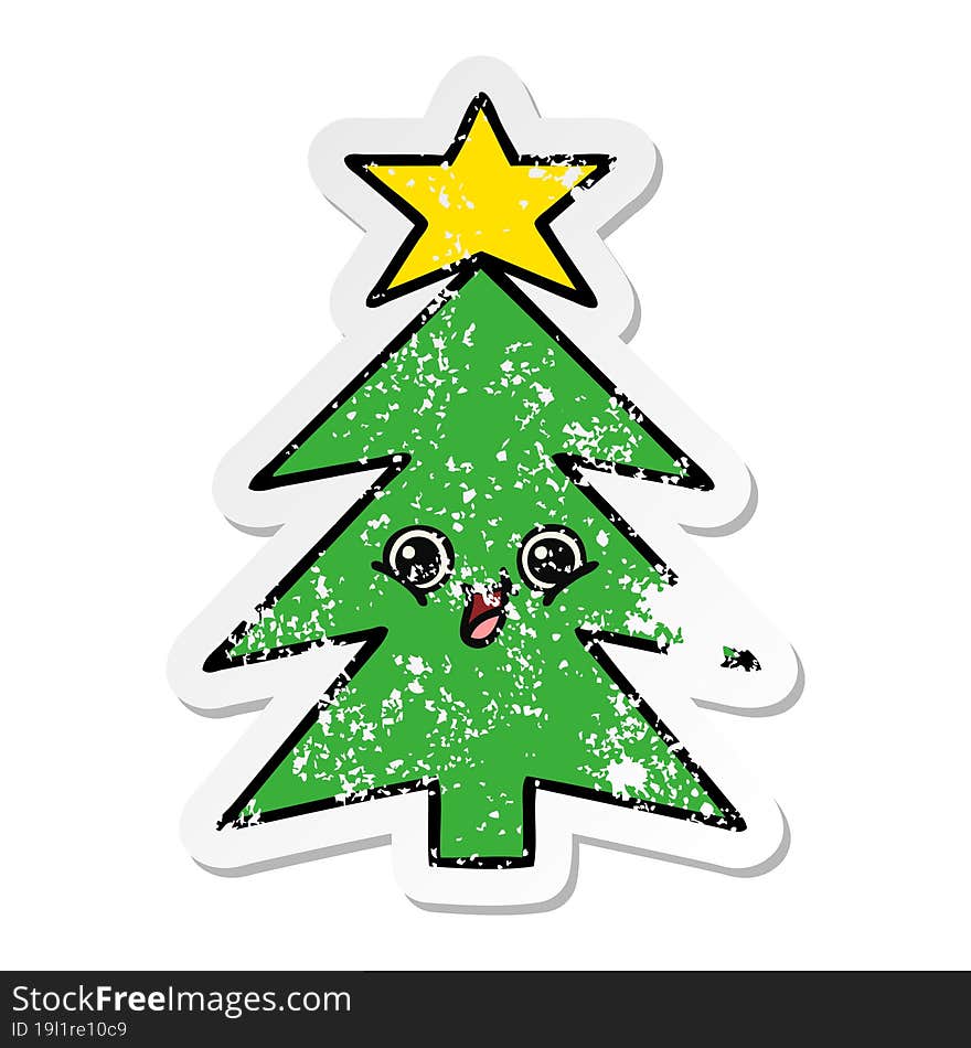 distressed sticker of a cute cartoon christmas tree