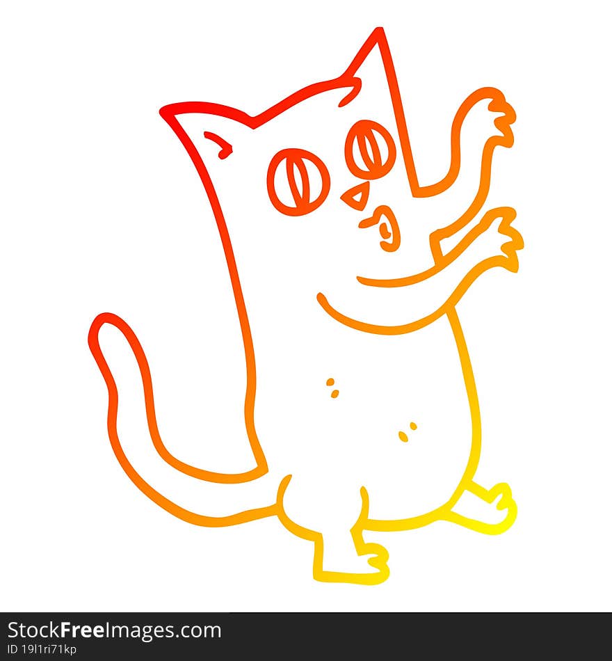 warm gradient line drawing of a cartoon dancing cat