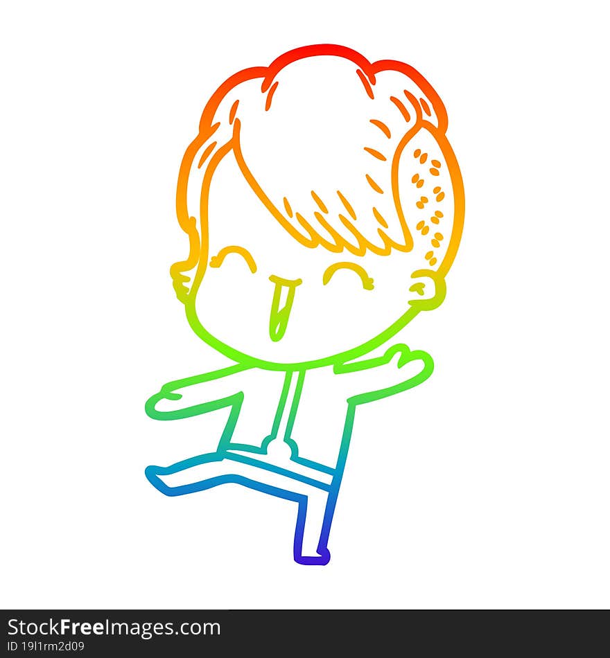 rainbow gradient line drawing cartoon happy hipster girl wearing space suit