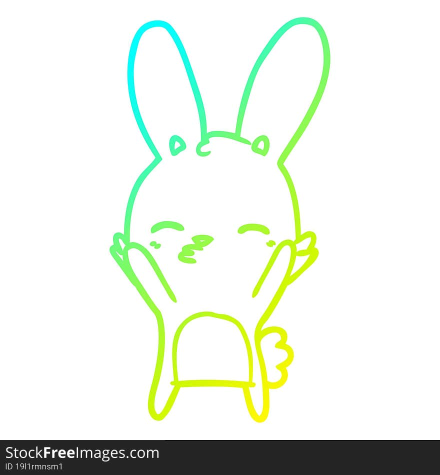 cold gradient line drawing of a curious bunny cartoon