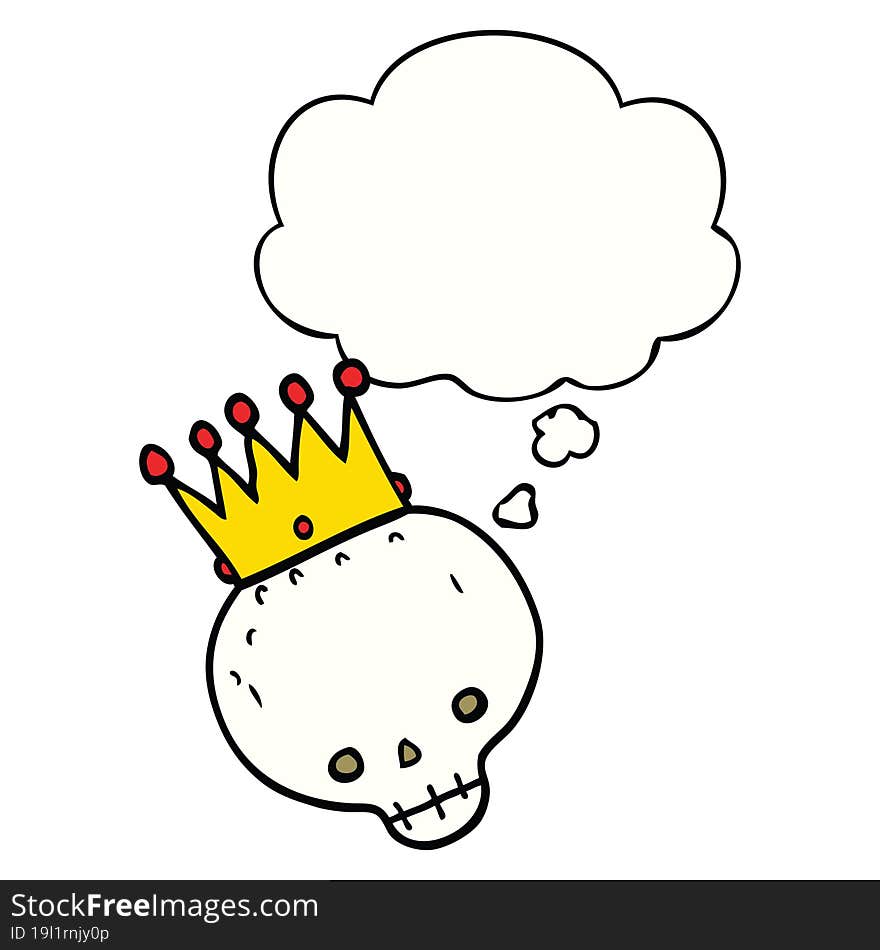 cartoon skull with crown and thought bubble